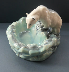 1930s ART DECO Czech Polar Bear Bowl. Very Decorative Figurative Centerpiece Designed by Ditmar Urbach 