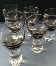 Load image into Gallery viewer, SET OF SIX Caithness CANISBAY Small Brown Coloured Glasses (Peat) Space Age Shape. 4 3/8 inches in height
