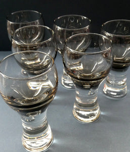 SET OF SIX Caithness CANISBAY Small Brown Coloured Glasses (Peat) Space Age Shape. 4 3/8 inches in height