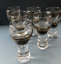 Load image into Gallery viewer, SET OF SIX Caithness CANISBAY Small Brown Coloured Glasses (Peat) Space Age Shape. 4 3/8 inches in height
