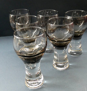 SET OF SIX Caithness CANISBAY Small Brown Coloured Glasses (Peat) Space Age Shape. 4 3/8 inches in height