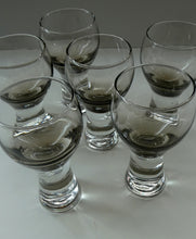 Load image into Gallery viewer, SET OF SIX Caithness CANISBAY Small Brown Coloured Glasses (Peat) Space Age Shape. 4 3/8 inches in height
