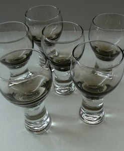 SET OF SIX Caithness CANISBAY Small Brown Coloured Glasses (Peat) Space Age Shape. 4 3/8 inches in height