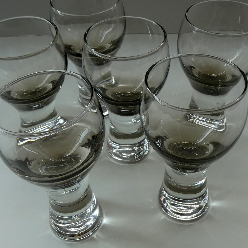 SET OF SIX Caithness CANISBAY Small Brown Coloured Glasses (Peat) Space Age Shape. 4 3/8 inches in height