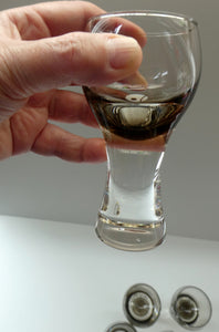 SET OF SIX Caithness CANISBAY Small Brown Coloured Glasses (Peat) Space Age Shape. 4 3/8 inches in height