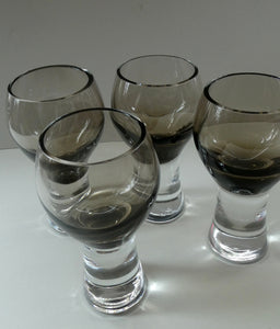 SIX Caithness CANISBAY LARGE Peat Coloured Wine Glasses. Space Age Shape. 5 1/4 inches in height