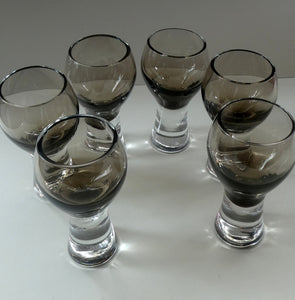 SIX Caithness CANISBAY LARGE Peat Coloured Wine Glasses. Space Age Shape. 5 1/4 inches in height