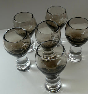 SIX Caithness CANISBAY LARGE Peat Coloured Wine Glasses. Space Age Shape. 5 1/4 inches in height