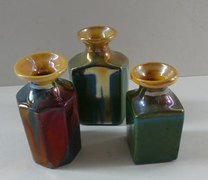 SCOTTISH POTTERY. Three 1970s / 1980s Margery Clinton Lustre Glaze Miniature Bottle Vases