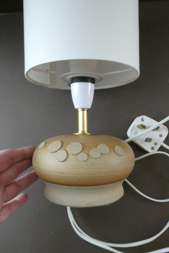 Vintage 1970s Art Pottery Stoneware Table Lamp with White Drum Shade