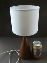 Load image into Gallery viewer, Vintage Scandinavian Style Teak Table Lamp with White Drum Shade. Height: 9 3/4 inches
