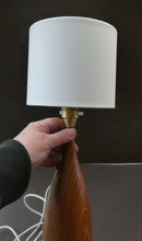 Load image into Gallery viewer, Vintage Scandinavian Style Teak Table Lamp with White Drum Shade. Height: 9 3/4 inches
