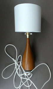 Vintage Scandinavian Style Teak Table Lamp with White Drum Shade. Height: 9 3/4 inches