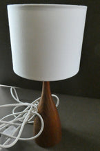 Load image into Gallery viewer, Vintage Scandinavian Style Teak Table Lamp with White Drum Shade. Height: 9 3/4 inches
