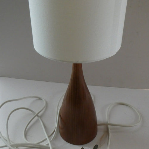 Vintage Scandinavian Style Teak Table Lamp with White Drum Shade. Height: 9 3/4 inches