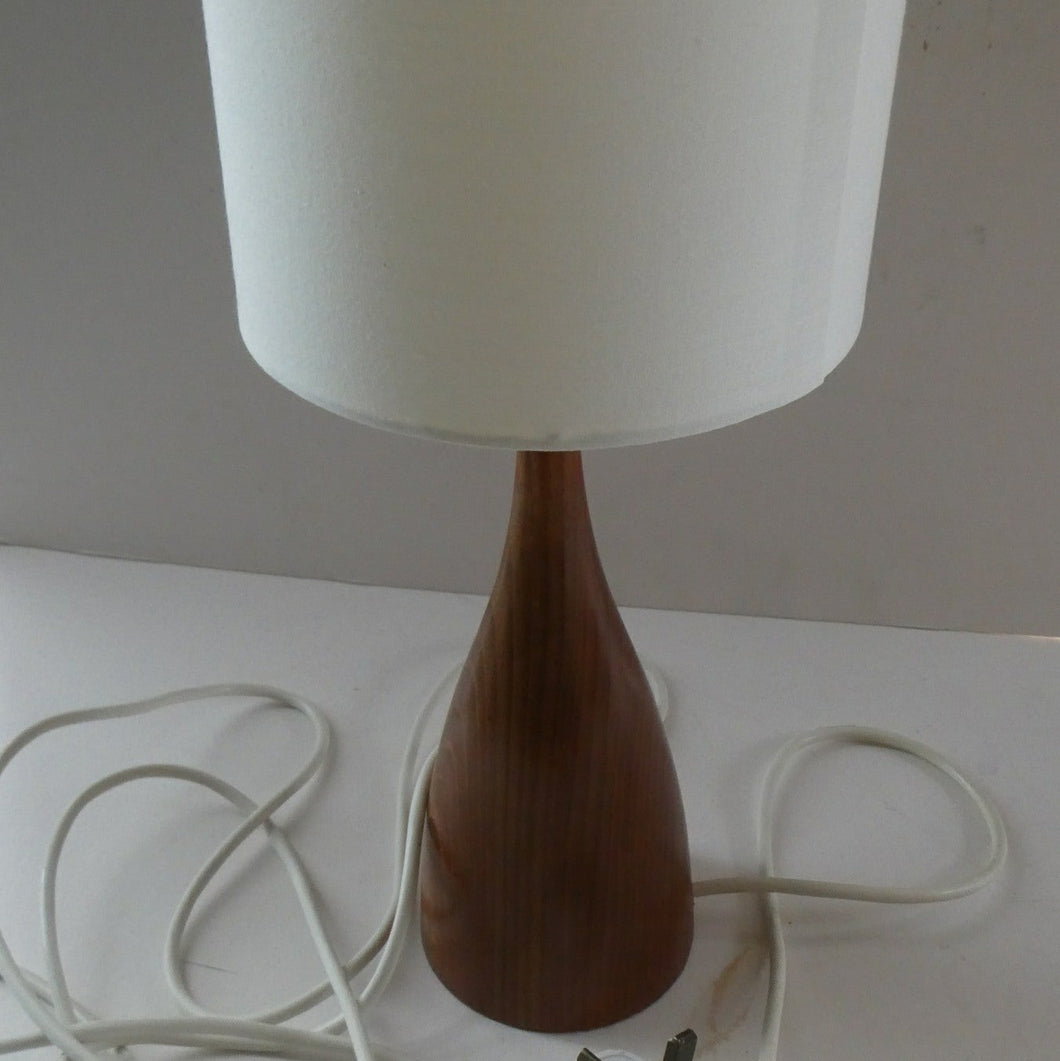 Vintage Scandinavian Style Teak Table Lamp with White Drum Shade. Height: 9 3/4 inches