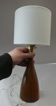 Load image into Gallery viewer, Vintage Scandinavian Style Teak Table Lamp with White Drum Shade. Height: 9 3/4 inches
