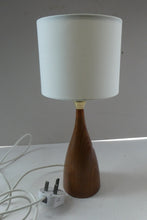 Load image into Gallery viewer, Vintage Scandinavian Style Teak Table Lamp with White Drum Shade. Height: 9 3/4 inches
