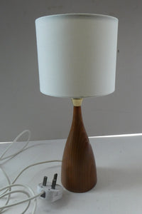 Vintage Scandinavian Style Teak Table Lamp with White Drum Shade. Height: 9 3/4 inches