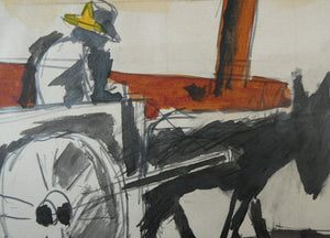 Josef Herman (1911 - 2000). Watercolour Study of a Man, Donkey and Cart; c 1960s