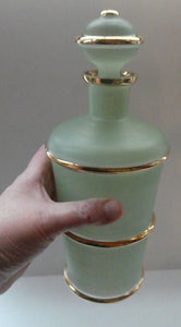 Stylish 1950s LAEKEN CRISTAL Green Frosted Glass & Gold Decanter with Six Small Tumblers: Made in Belgium