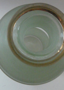 Stylish 1950s LAEKEN CRISTAL Green Frosted Glass & Gold Decanter with Six Small Tumblers: Made in Belgium