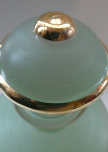 Stylish 1950s LAEKEN CRISTAL Green Frosted Glass & Gold Decanter with Six Small Tumblers: Made in Belgium