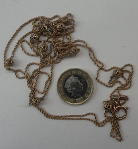 Long Fancy Guard or Muff Chain with Gold Ball Inclusions. 14 Carat Gold. Weight 11 grams