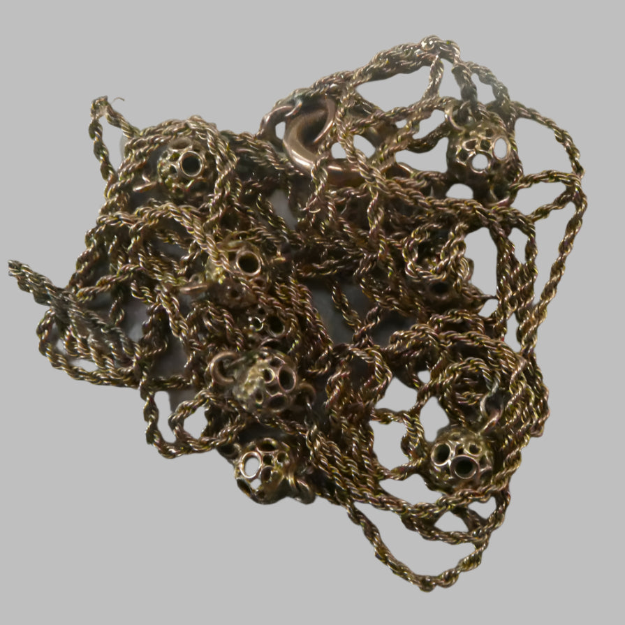 Long Fancy Guard or Muff Chain with Gold Ball Inclusions. 14 Carat Gold. Weight 11 grams