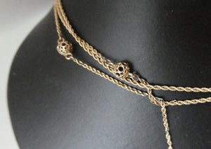 Long Fancy Guard or Muff Chain with Gold Ball Inclusions. 14 Carat Gold. Weight 11 grams