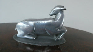 Unusual 1930s ART DECO Wooden Box with Hinged Lid. Metal Deer Sculpture on Lid (in the manner of Just Andersen)