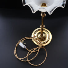 Load image into Gallery viewer, Stylish Early 20th Century Brass Table Lamp with White Glass Shade with Frilled Edge. REWIRED
