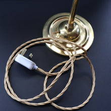 Load image into Gallery viewer, Stylish Early 20th Century Brass Table Lamp with White Glass Shade with Frilled Edge. REWIRED

