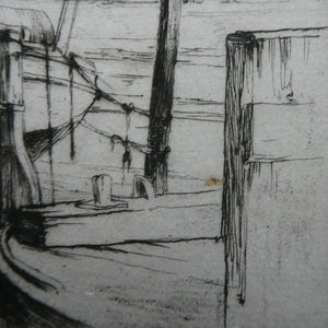 1920s Original Pencil Signed Limited Edition Etching "Thames Barges" by Aileen Mary Elliott