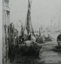 Load image into Gallery viewer, 1920s Original Pencil Signed Limited Edition Etching &quot;Thames Barges&quot; by Aileen Mary Elliott
