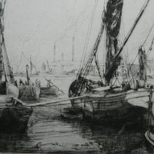 Load image into Gallery viewer, 1920s Original Pencil Signed Limited Edition Etching &quot;Thames Barges&quot; by Aileen Mary Elliott
