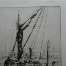 Load image into Gallery viewer, 1920s Original Pencil Signed Limited Edition Etching &quot;Thames Barges&quot; by Aileen Mary Elliott
