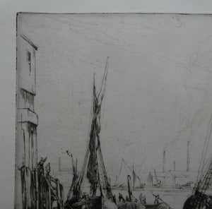 1920s Original Pencil Signed Limited Edition Etching "Thames Barges" by Aileen Mary Elliott