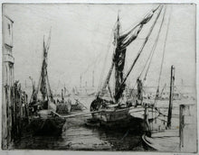 Load image into Gallery viewer, 1920s Original Pencil Signed Limited Edition Etching &quot;Thames Barges&quot; by Aileen Mary Elliott
