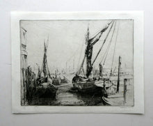 Load image into Gallery viewer, 1920s Original Pencil Signed Limited Edition Etching &quot;Thames Barges&quot; by Aileen Mary Elliott
