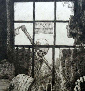 Rare Etching by Robert Bryden (1865 - 1939). Illustration to Burns "Death and Dr Hornbrook" (1895)