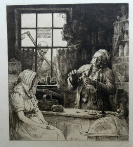 Rare Etching by Robert Bryden (1865 - 1939). Illustration to Burns "Death and Dr Hornbrook" (1895)