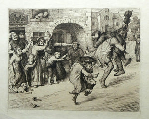 Etching by Robert Bryden (1865 - 1939). Illustration to Burns "The Deil's Awa Wi' The Exciseman" (1895)