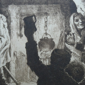 Etching by Robert Bryden (1865 - 1939). Illustration to Burns "The Jolly Beggars" (1895)