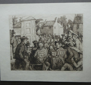 SCOTTISH ART. Rare Etching by Robert Bryden (1865 - 1939). Illustration to Burns "The Holy Fair" (1895)