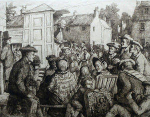 SCOTTISH ART. Rare Etching by Robert Bryden (1865 - 1939). Illustration to Burns "The Holy Fair" (1895)