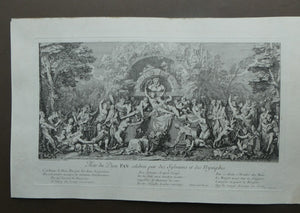 Original Antique FRENCH Etching by Claude Gillot (1673 - 1722). The Feast of the Pan