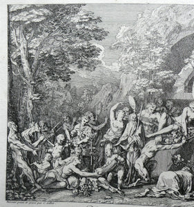 Original Antique FRENCH Etching by Claude Gillot (1673 - 1722). The Feast of the Pan