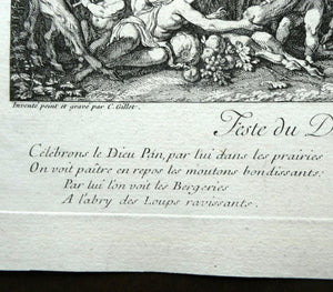 Original Antique FRENCH Etching by Claude Gillot (1673 - 1722). The Feast of the Pan