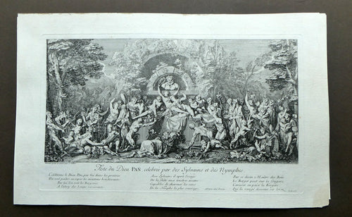 Original Antique FRENCH Etching by Claude Gillot (1673 - 1722). The Feast of the Pan